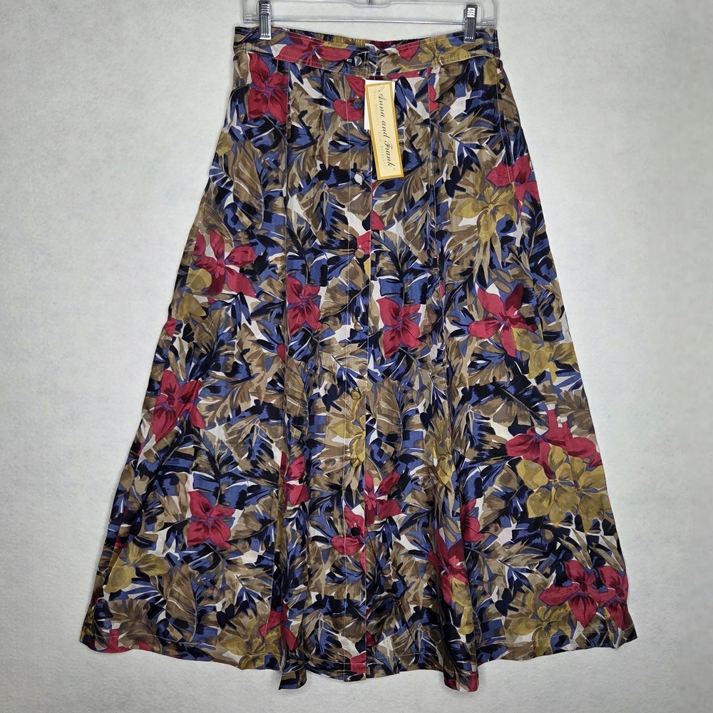 Vintage NOS Anna And Frank Floral Maxi Skirt Silk Cottage Boho Maximalist Large